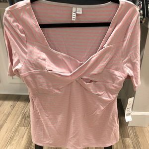 Elle pink and cream striped top